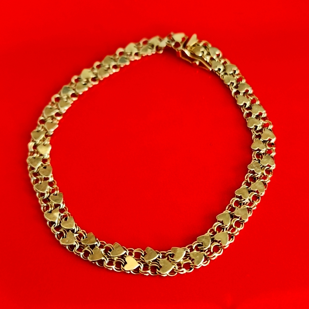 14K Yellow Gold Heart Double Chino Link Bracelet